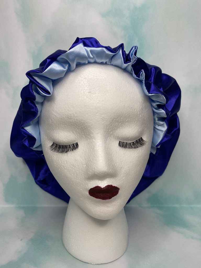 Sky Blue/Royal Blue Satin Reversible Bonnets