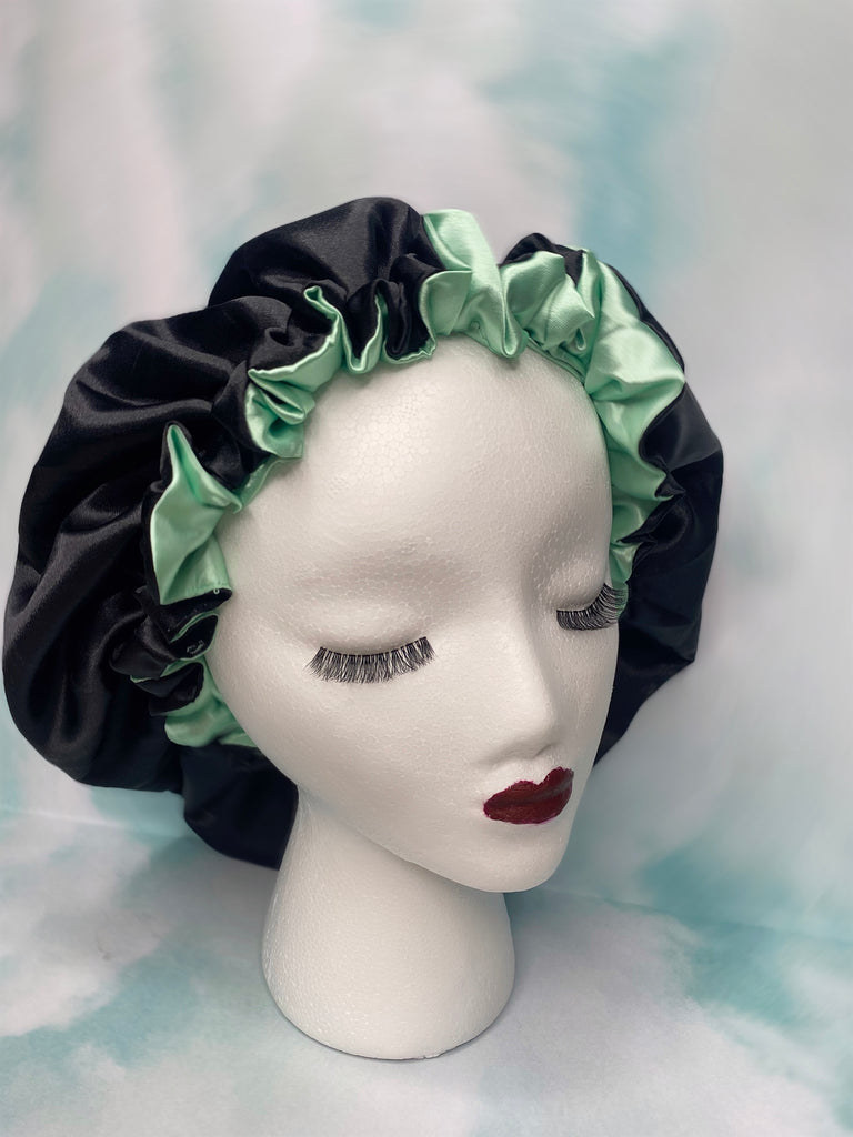 Green/Black Satin Reversible Bonnets